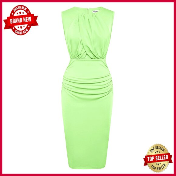 Dresses & Skirts - Twist Front Ruched Bodycon Midi Dress Sleeveless Elegant Cocktail Party Wear